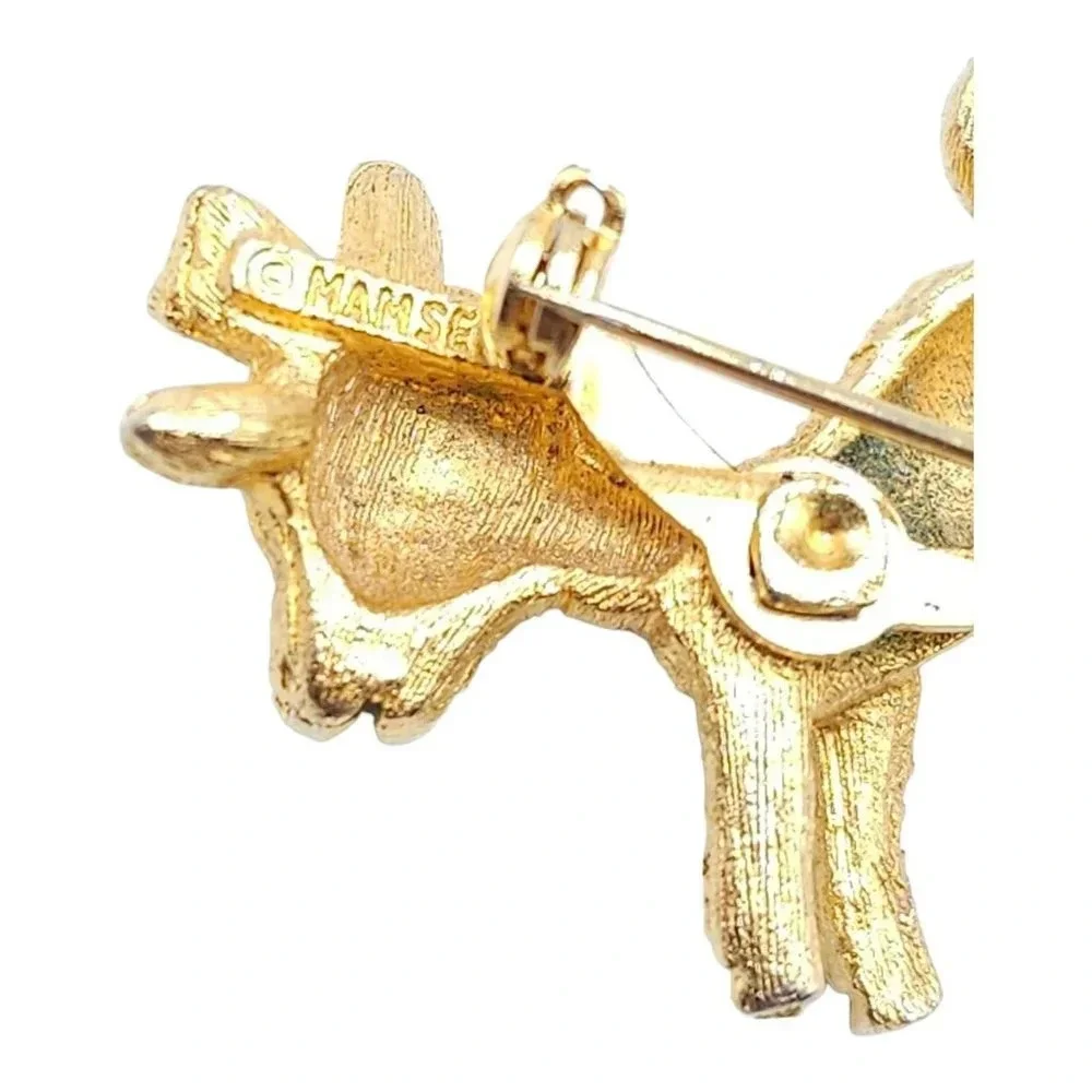 Mamselle Textured Pink Eye Lamb Sheep Bow Tie Brooch Pin Gold Tone Vintage